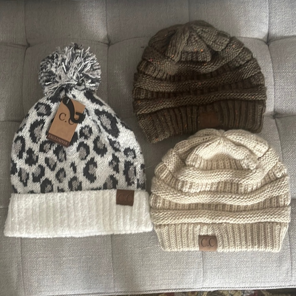 3 C.C beanies, 1 new with tags, 2 worn once